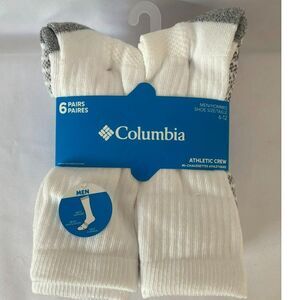 Columbia Mens Socks 6 pack size 6-12 NEW in packing Athletic Crew length white